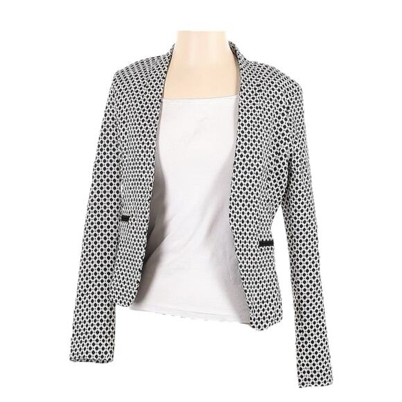 Mosaic & Co. Jacket Size XL Black White Diamond Pattern Open Short Pockets Lined - Picture 1 of 12